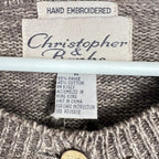 Vintage Christopher & Banks Hand Embroidered Leaves Button Up Cardigan Brown