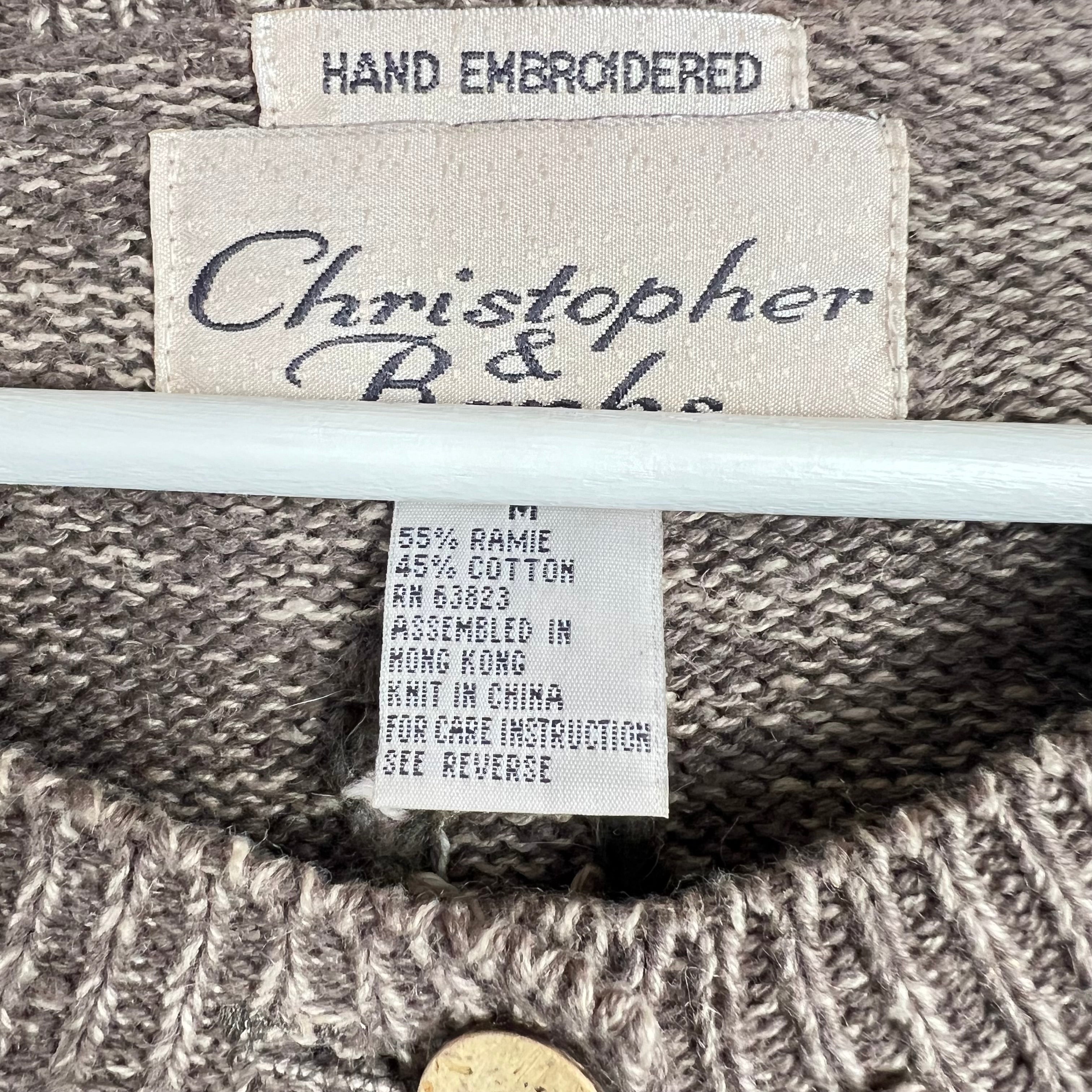 Vintage Christopher & Banks Hand Embroidered Leaves Button Up Cardigan Brown