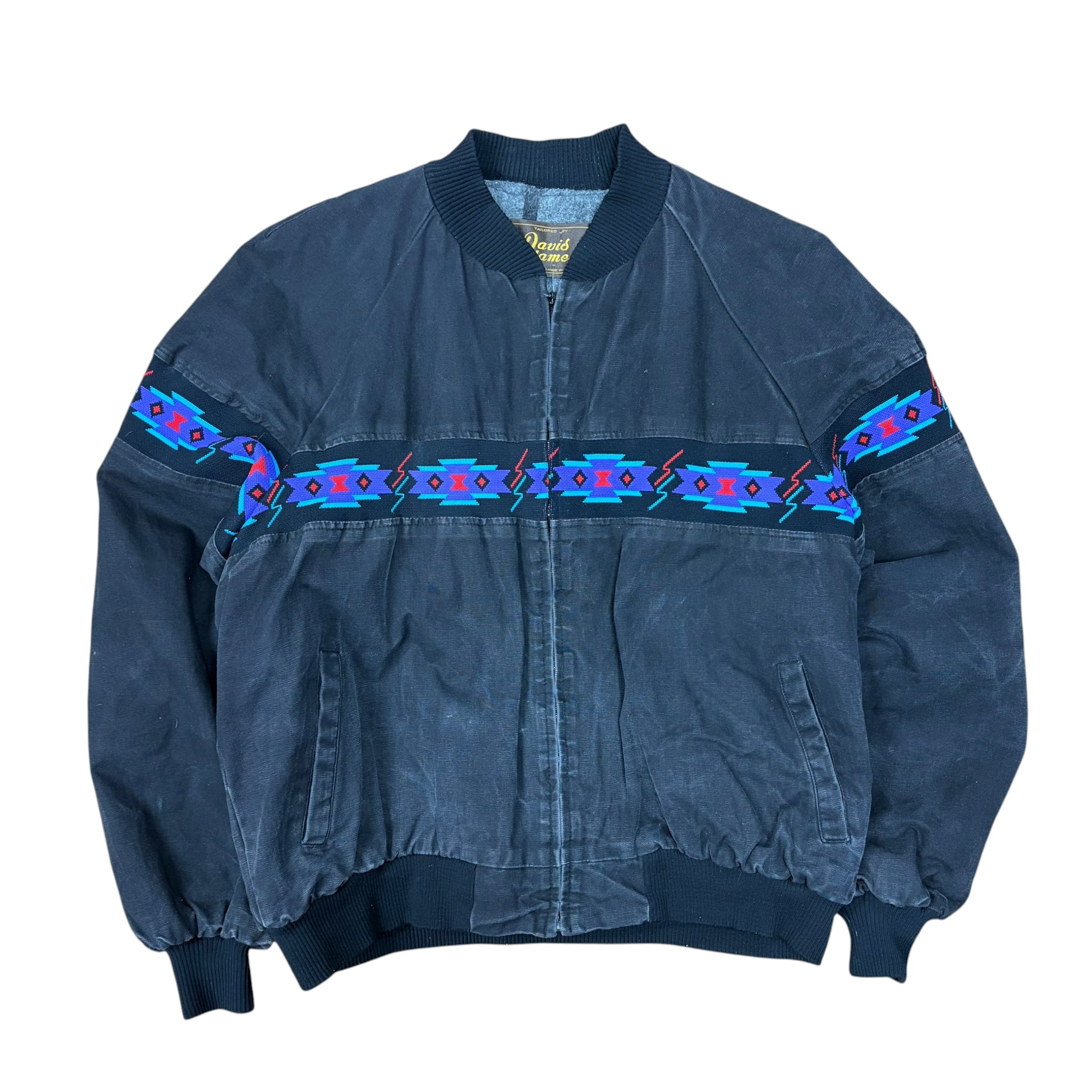 Vintage David James Aztec Stripe Bomber Jacket Black