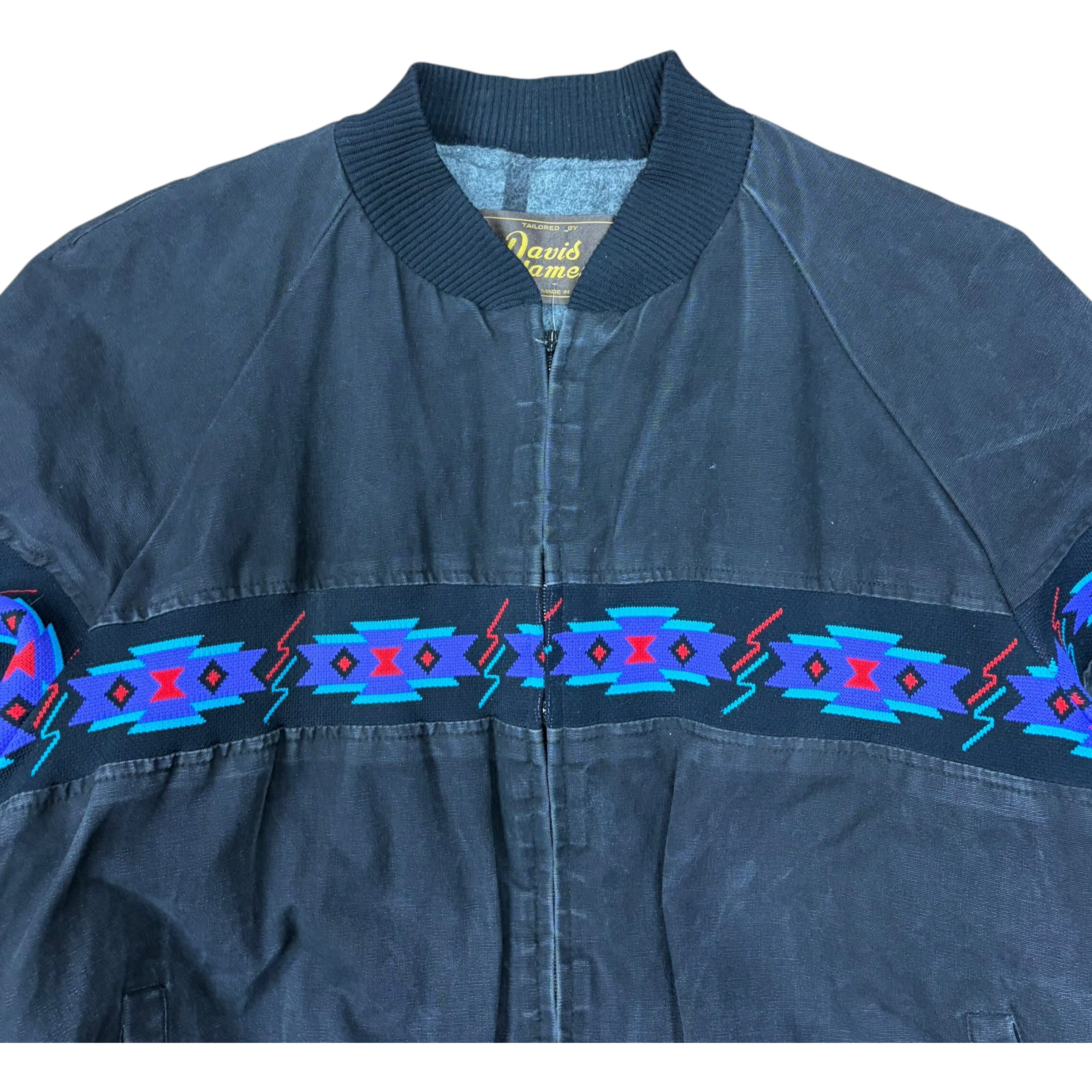 Vintage David James Aztec Stripe Bomber Jacket Black