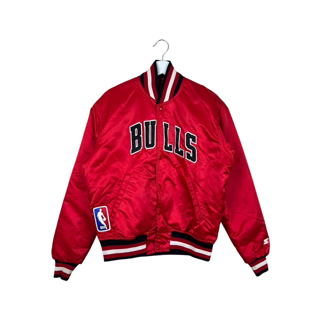 Vintage Starter NBA Chicago Bulls Spellout Satin Bomber Jacket Red