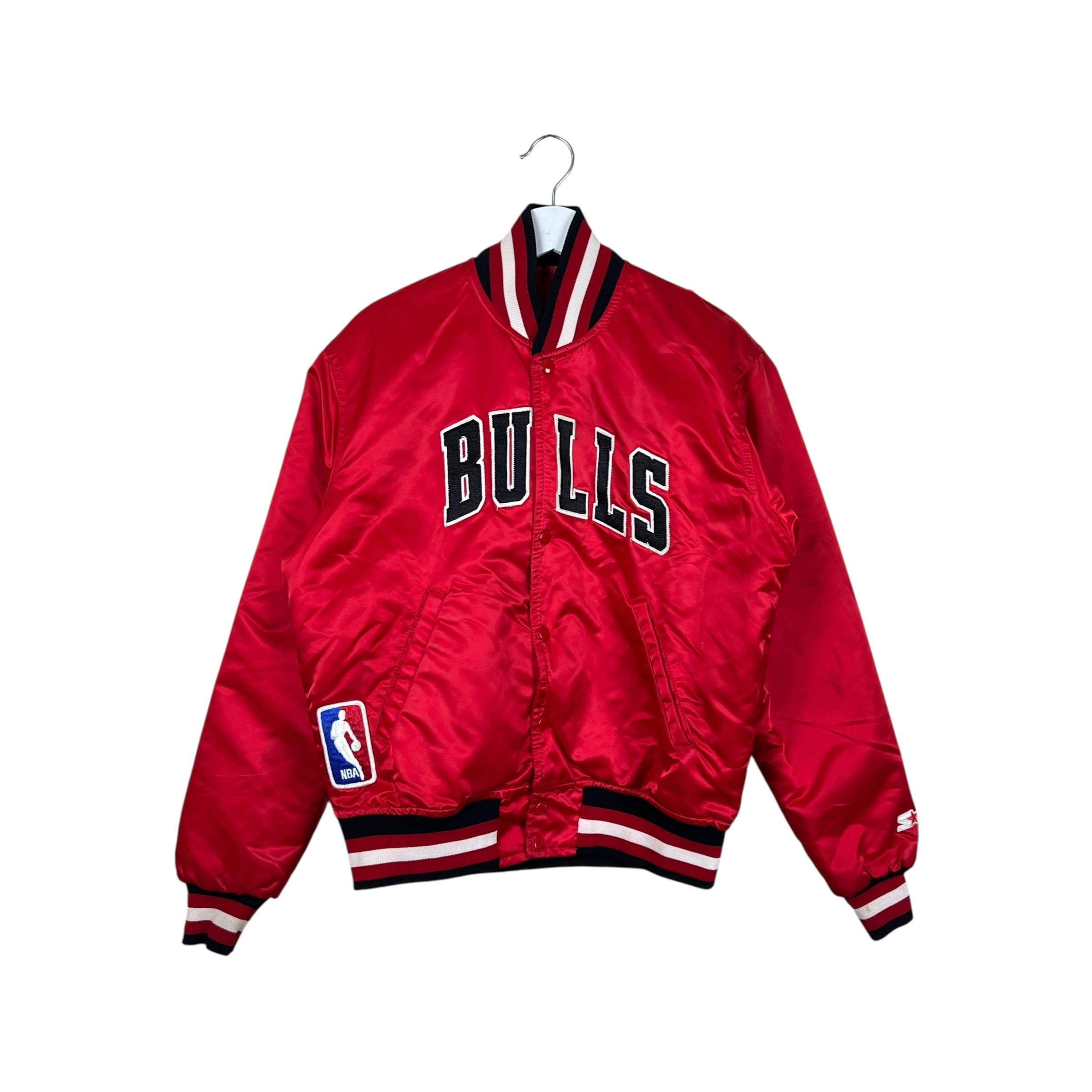 Vintage Starter NBA Chicago Bulls Spellout Satin Bomber Jacket Red