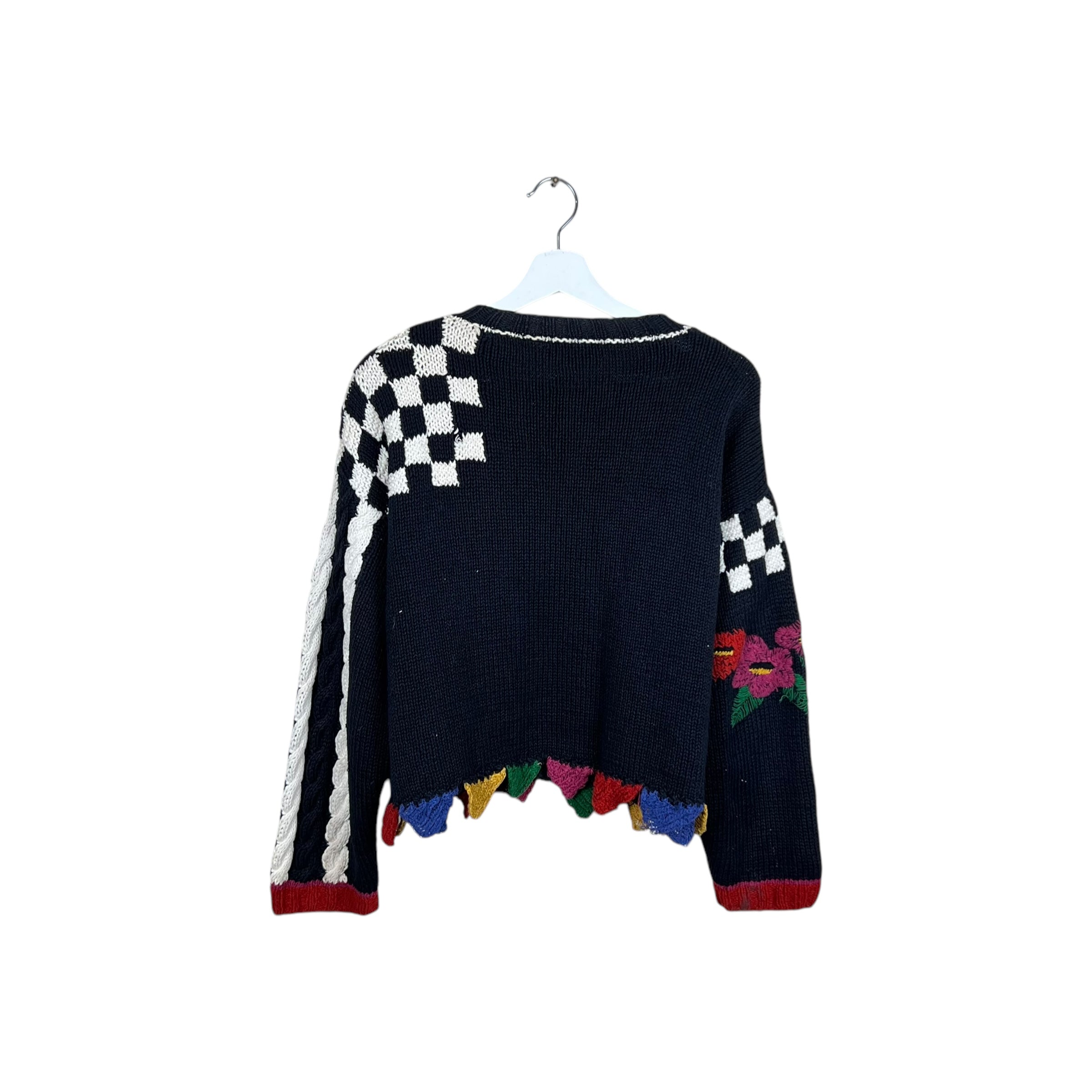 Vintage Carole Little Petites Embroidered Flowers Knit Black