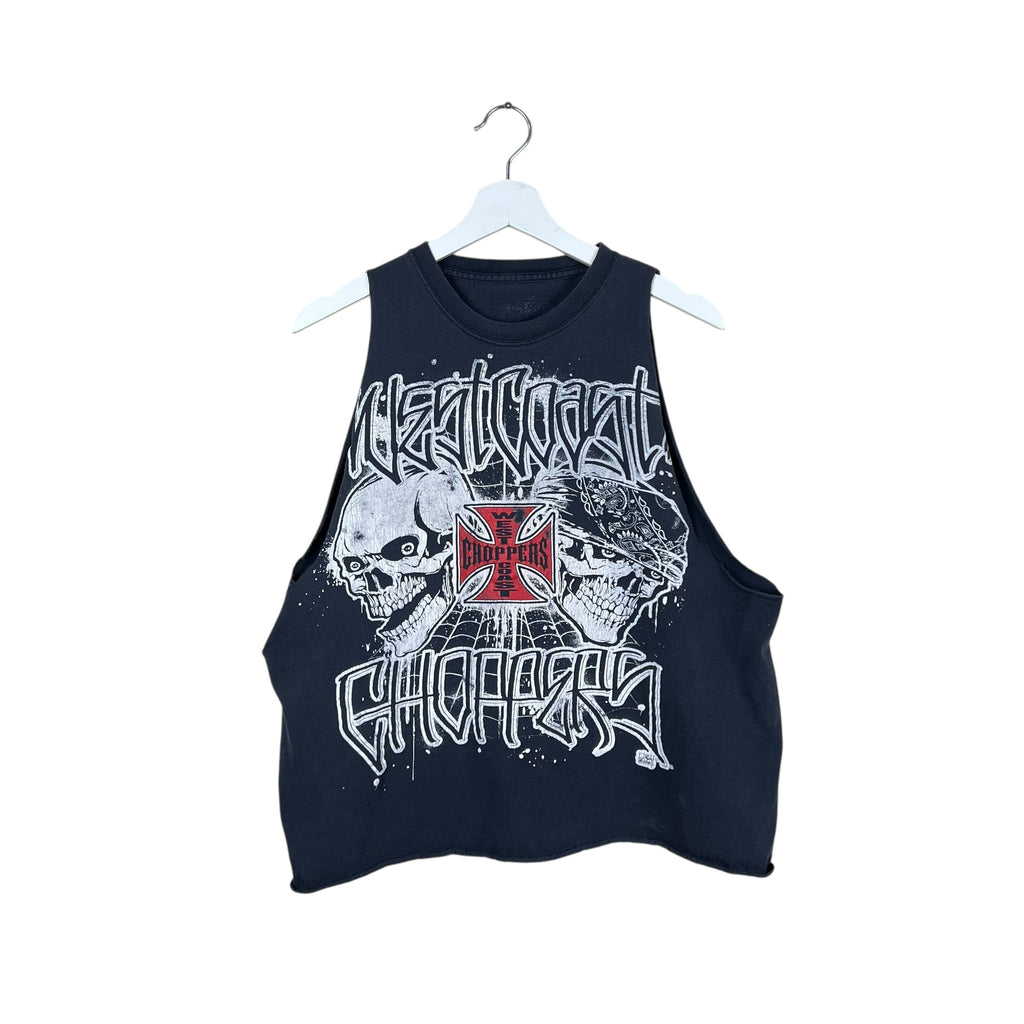 Vintage West Coast Choppers Bandana Skulls Cut Off Tee Black