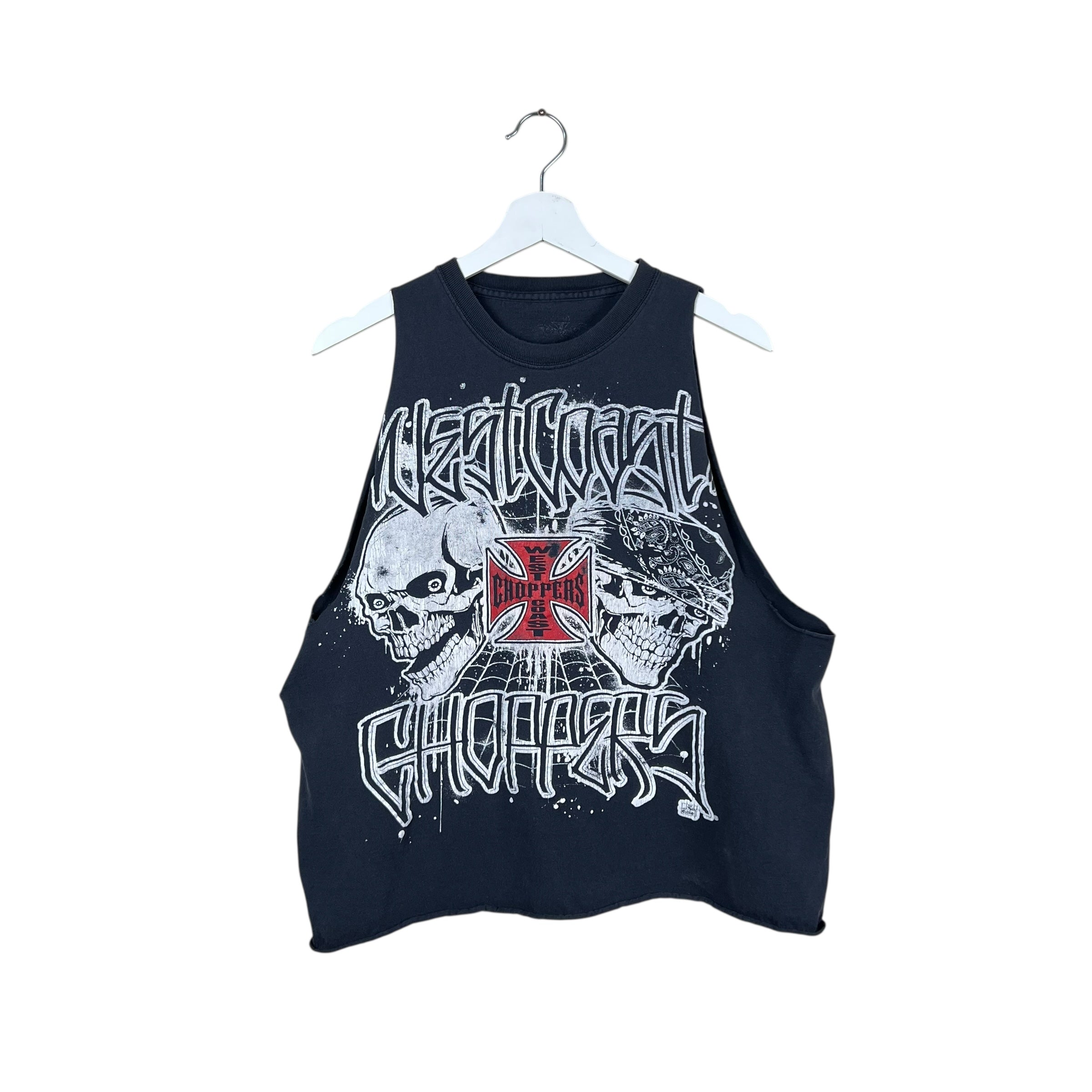Vintage West Coast Choppers Bandana Skulls Cut Off Tee Black