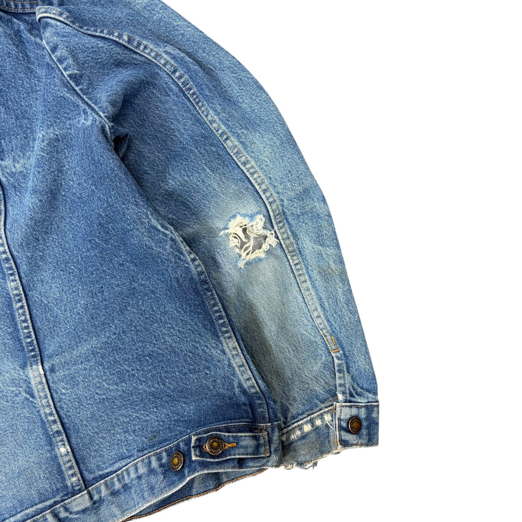 Vintage Wrangler Western Heavy Distressed Jean Jacket Light Wash