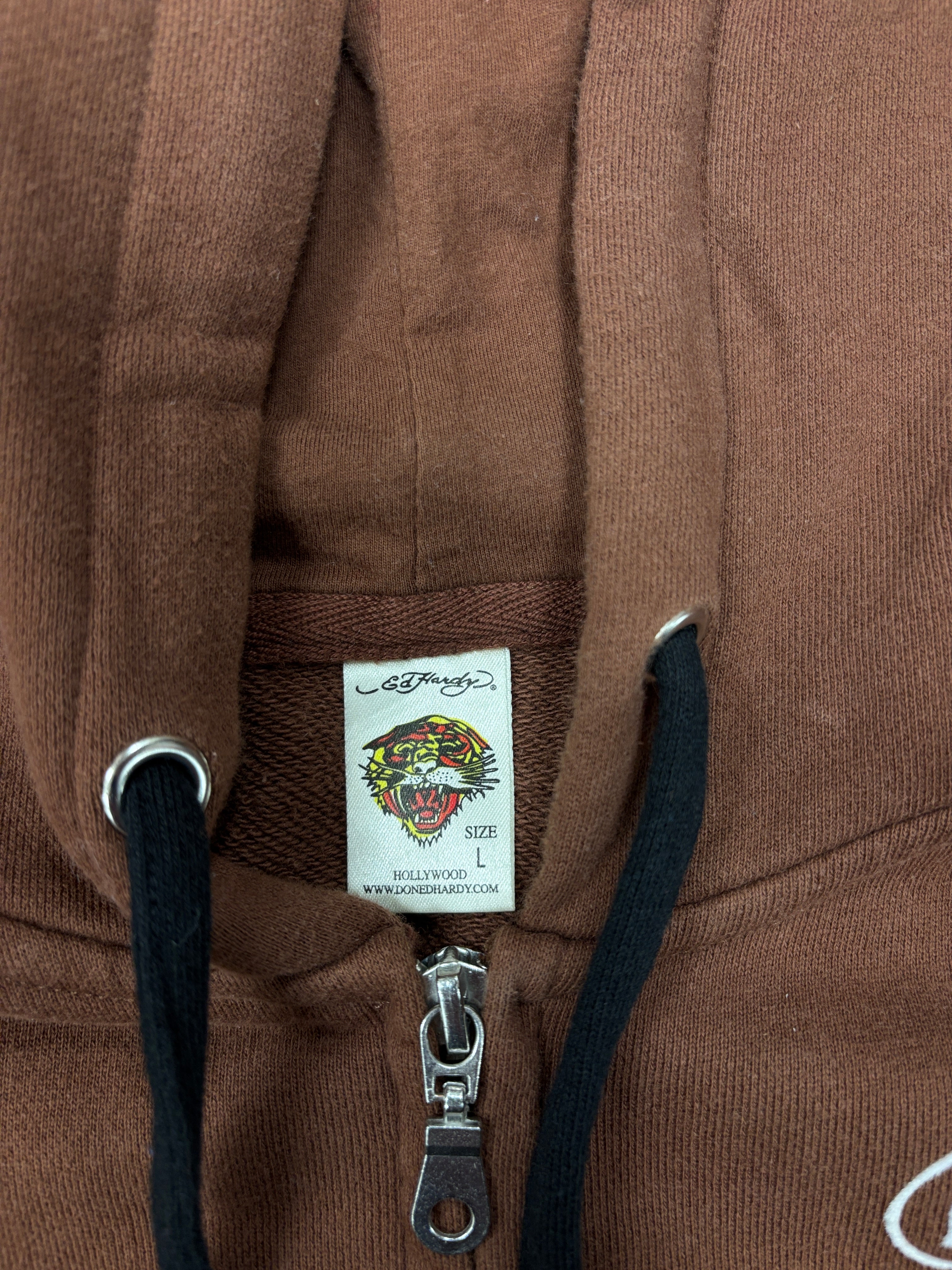 Vintage Ed Hardy New York Embroidered Hoodie Brown