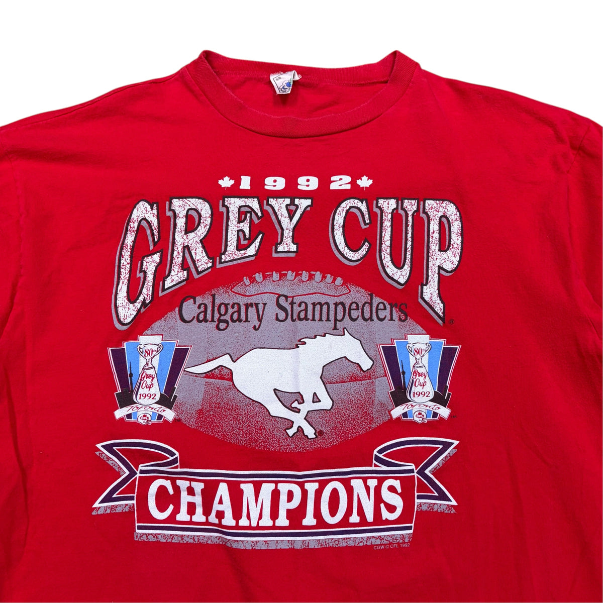 1992 Waves CFL Calgary Stampeders Grey Cup Champions Tee Red