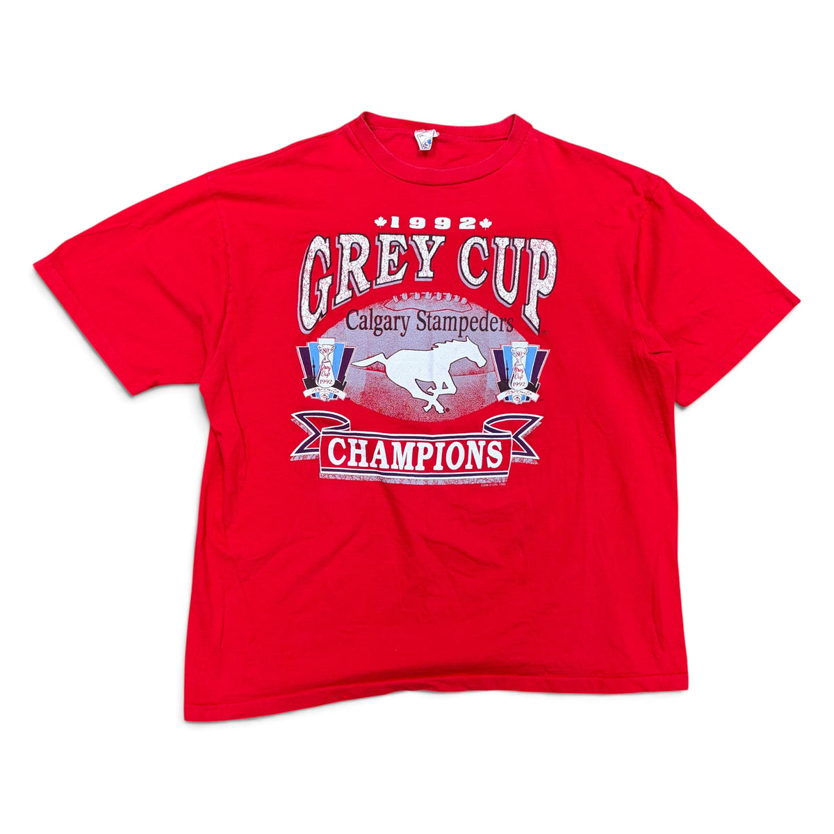 1992 Waves CFL Calgary Stampeders Grey Cup Champions Tee Red