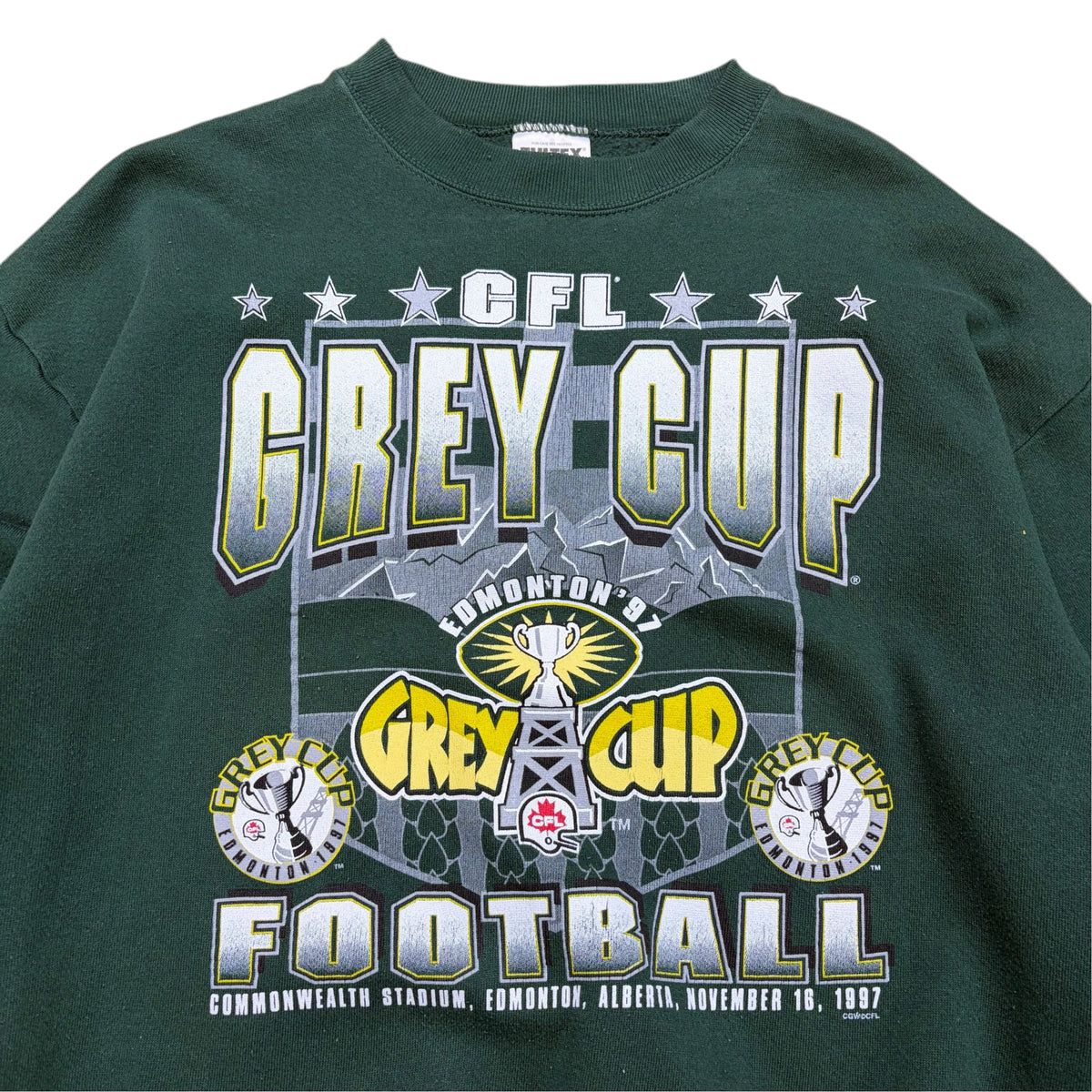 1997 CFL Edmonton Eskimos Grey Cup Stadium Crewneck Green