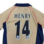 mestizo Arsenal Thierry Henry 14 away jersey in gold with navy blue collar and red piping details